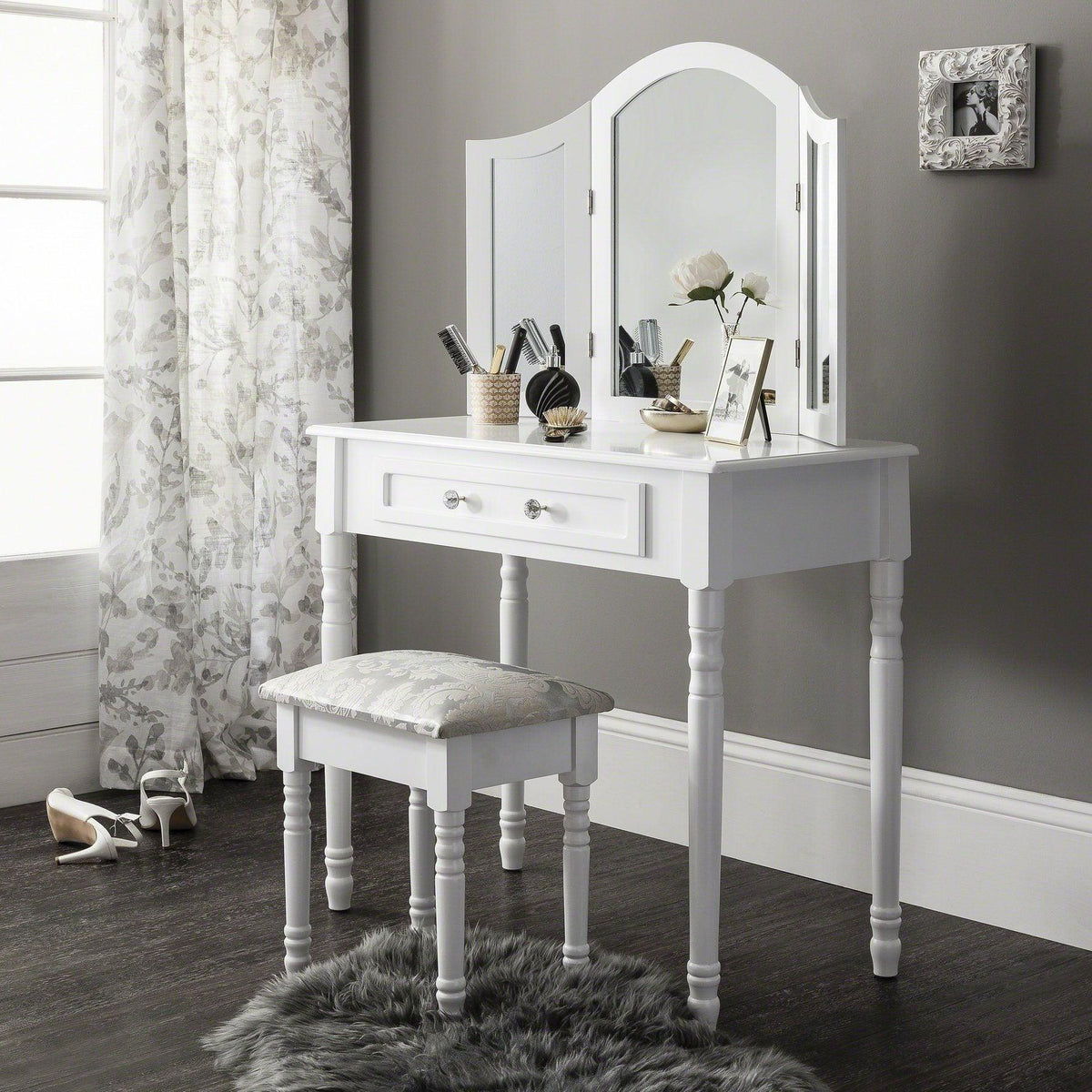OUTLET - Sienna White Dressing Table with Mirror & Stool