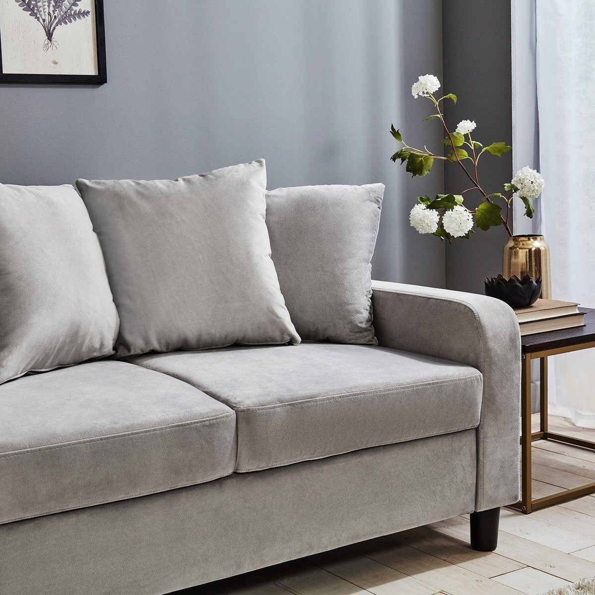 OUTLET - Tracy 2 Seater Sofa - Grey Velvet with Black Legs