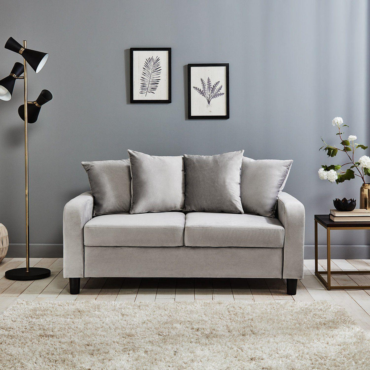 OUTLET - Tracy 2 Seater Sofa - Grey Velvet with Black Legs