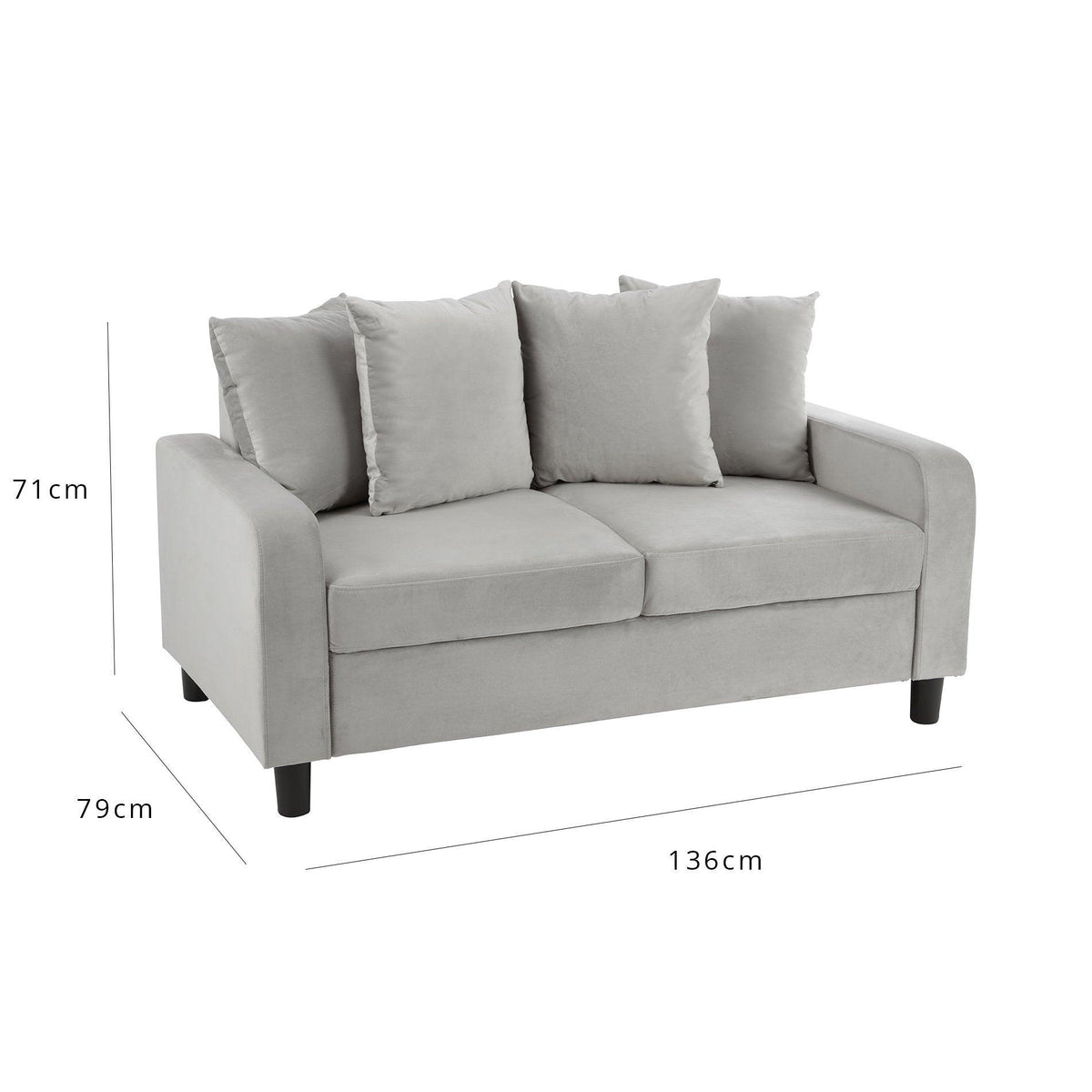 OUTLET - Tracy 2 Seater Sofa - Grey Velvet with Black Legs