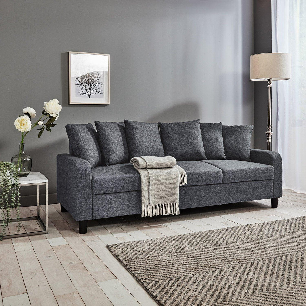OUTLET - Tracy 3 Seater Sofa - Grey Linen with Black Legs