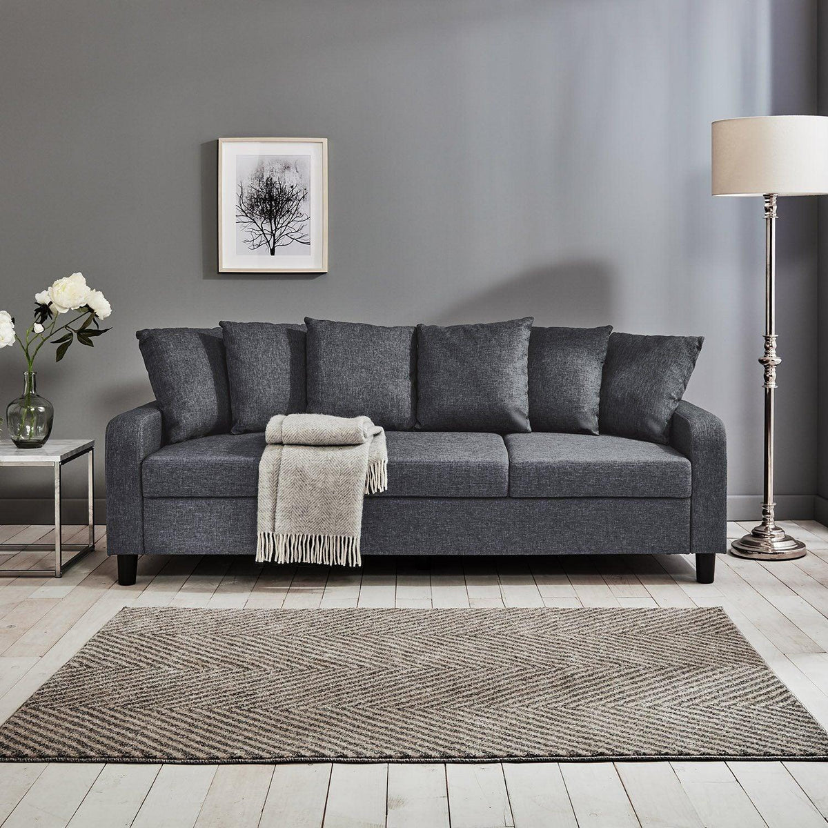 OUTLET - Tracy 3 Seater Sofa - Grey Linen with Black Legs