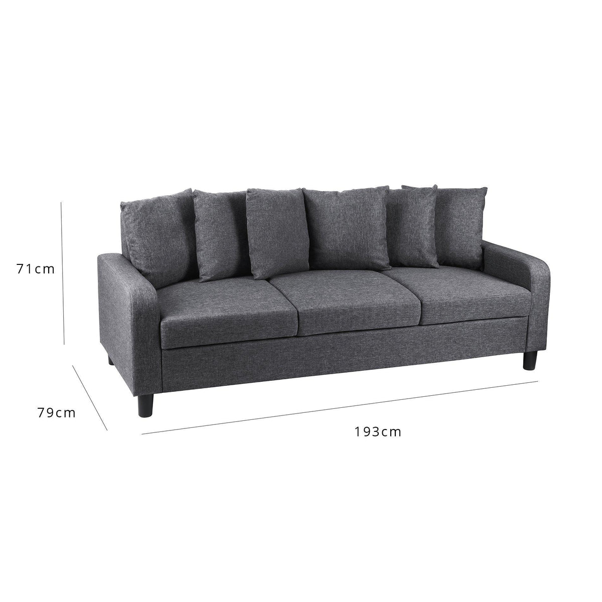 OUTLET - Tracy 3 Seater Sofa - Grey Linen with Black Legs