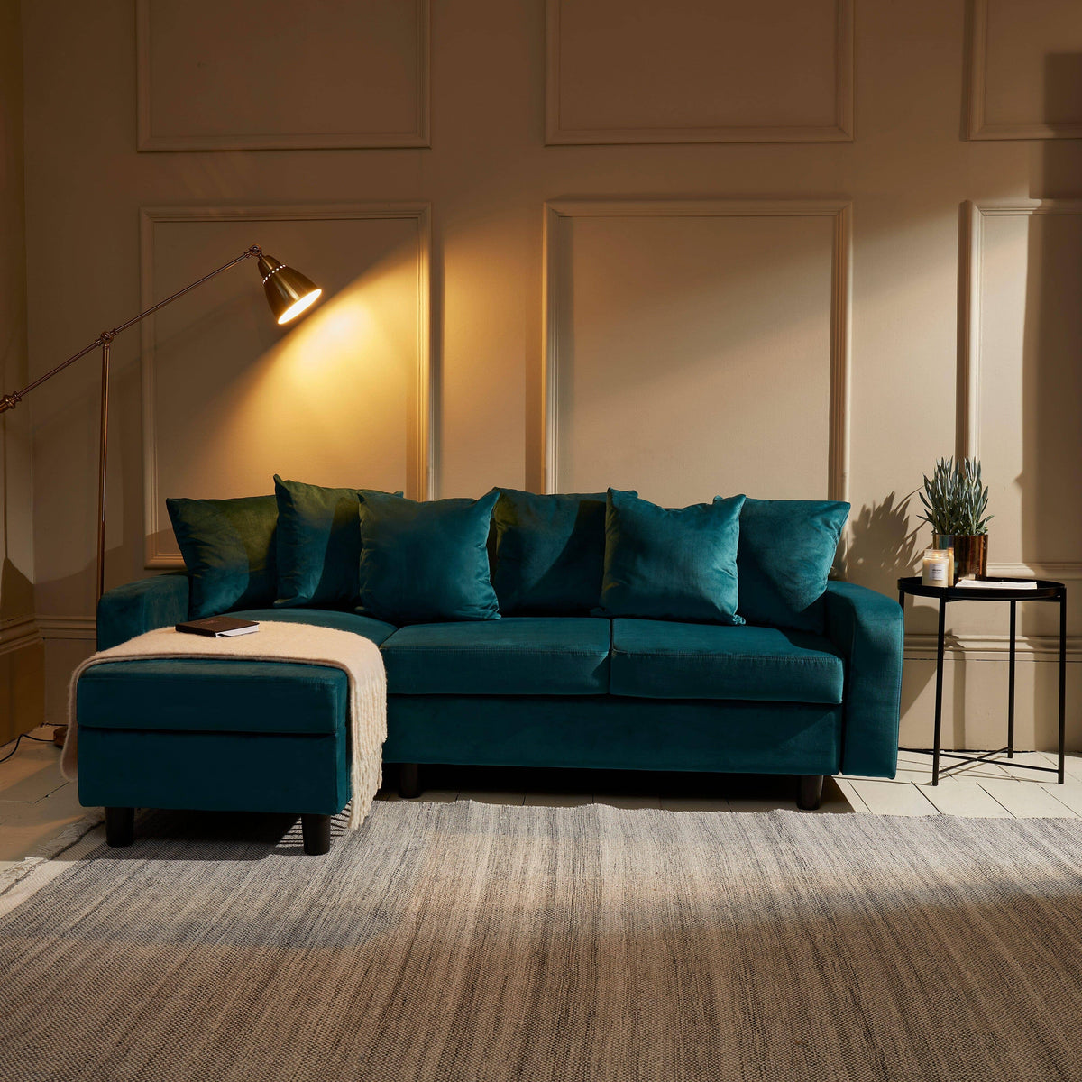 OUTLET - Tracy Corner Sofa - Lagoon Teal Velvet with Black Legs