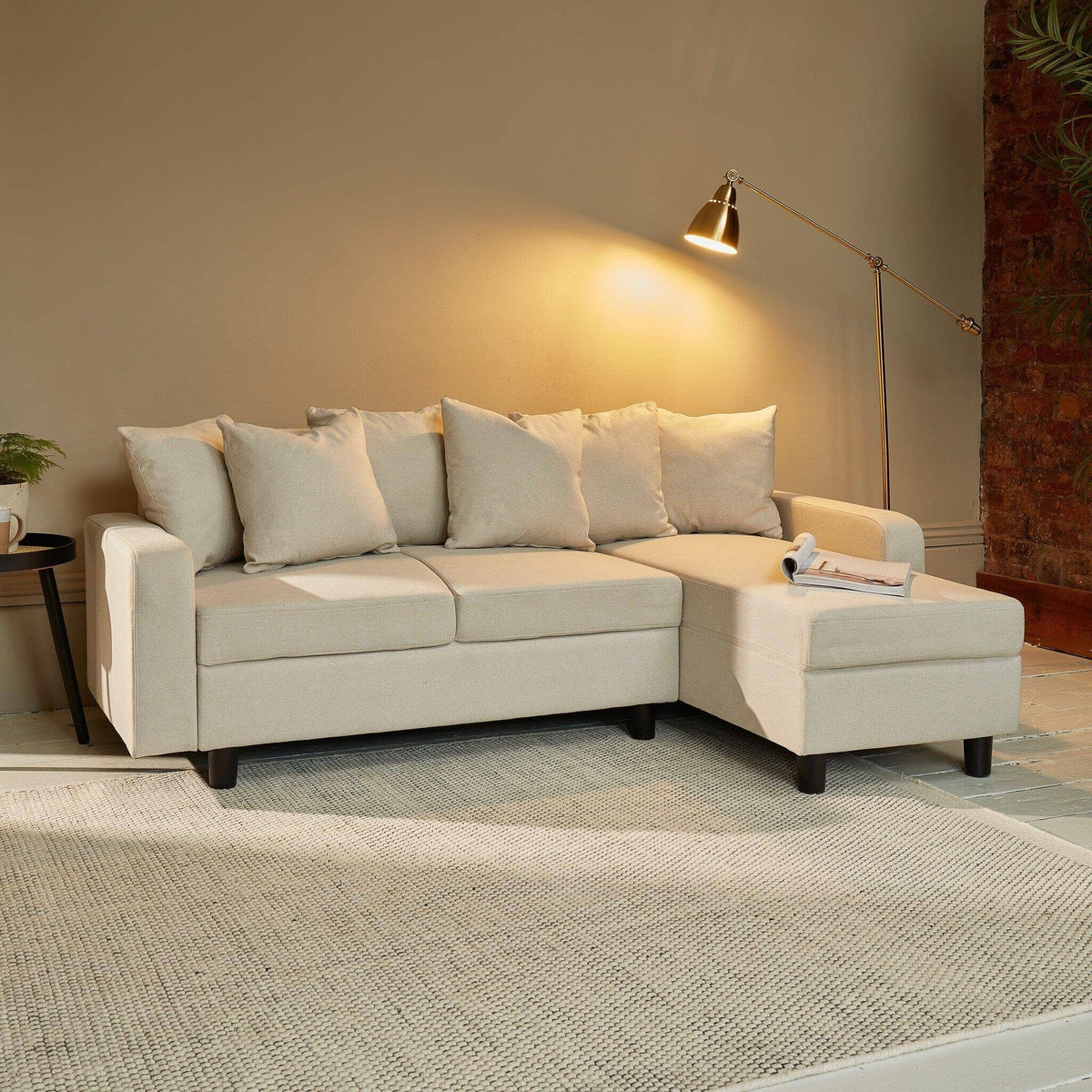 OUTLET - Tracy Corner Sofa - Oatmeal Linen with Black Legs