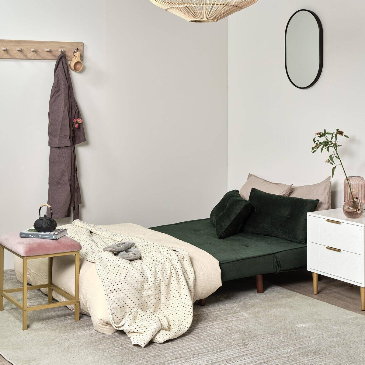OUTLET - Una 2 Seater Double Sofa Bed - Green Velvet