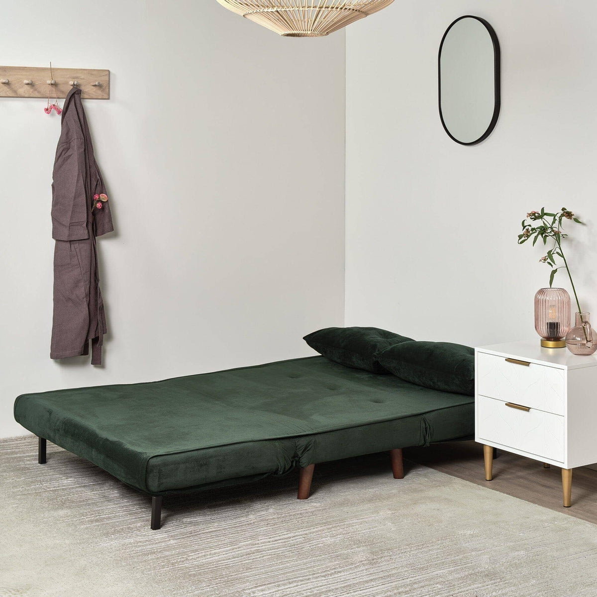 OUTLET - Una 2 Seater Double Sofa Bed - Green Velvet