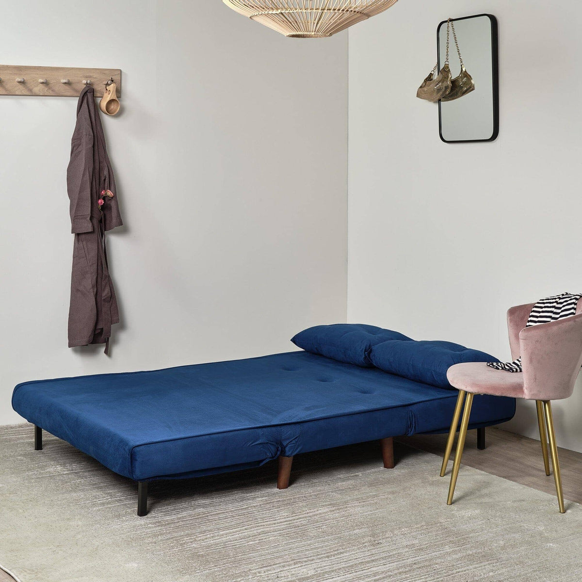 OUTLET - Una 2 Seater Double Sofa Bed - Blue Velvet