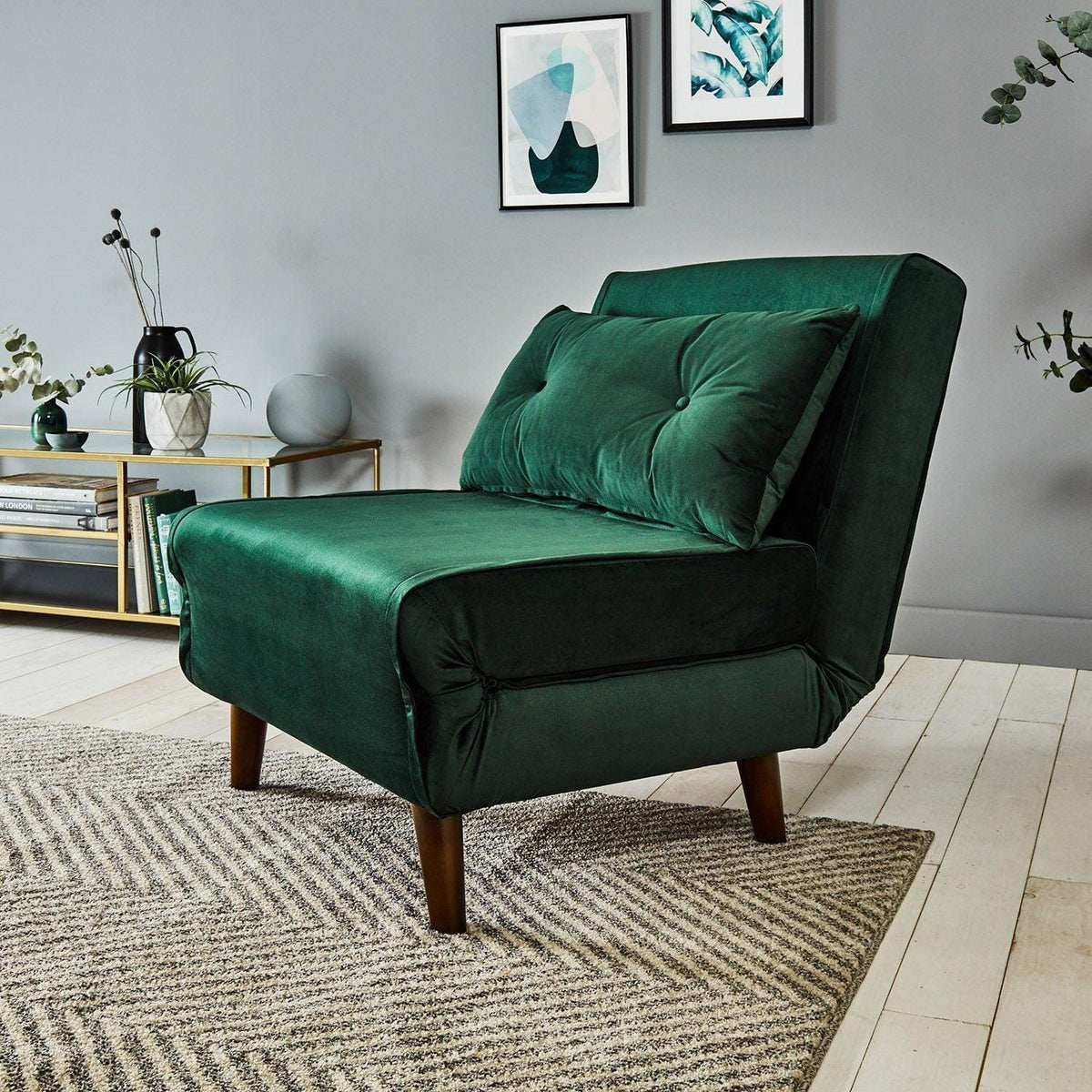 OUTLET - Una Single Sofa Bed - Green Velvet