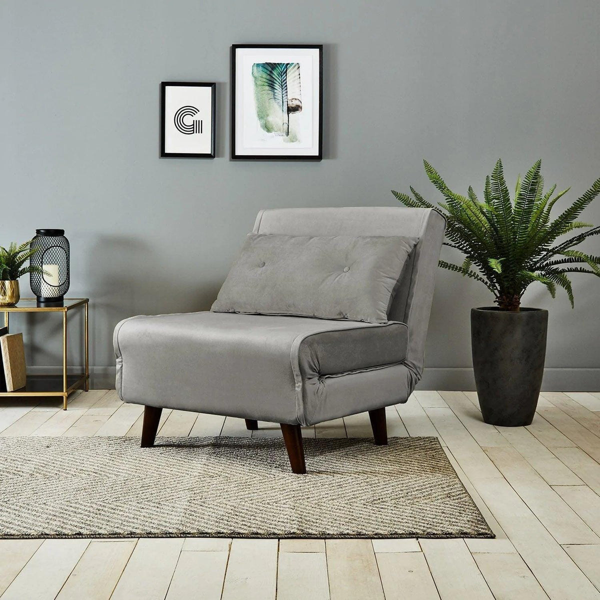 OUTLET - Una Single Sprung Sofa Bed - Grey - Velvet