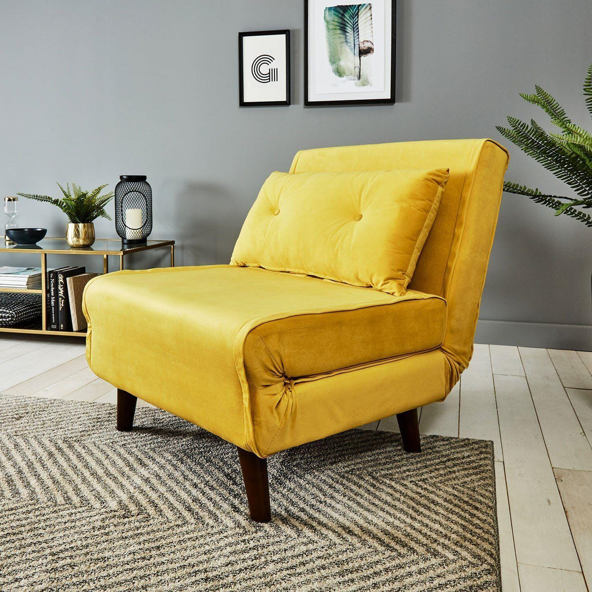 OUTLET - Una Single Sprung Sofa Bed - Mustard Yellow - Velvet