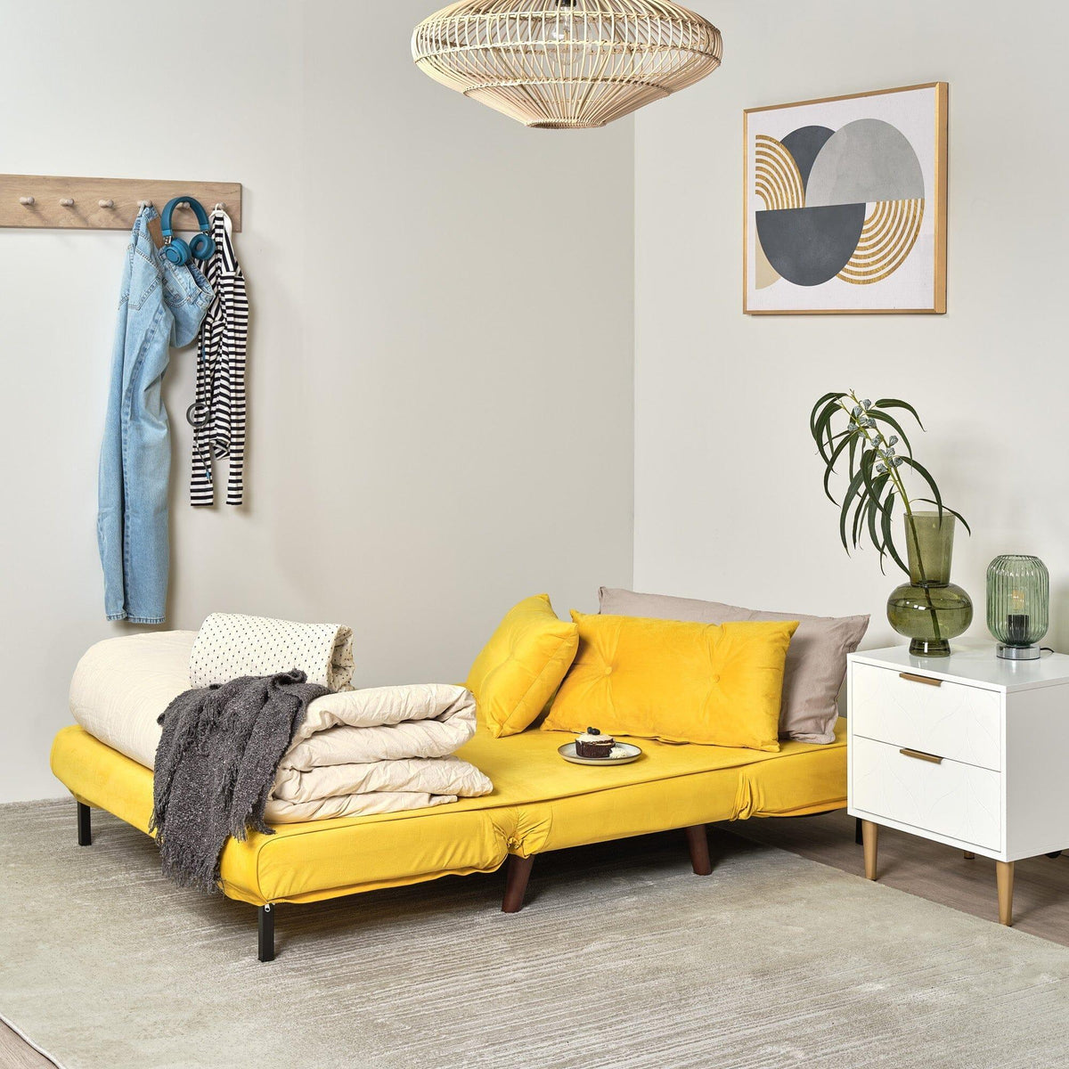 OUTLET - Una Small Double Sofa Bed - Yellow - Velvet