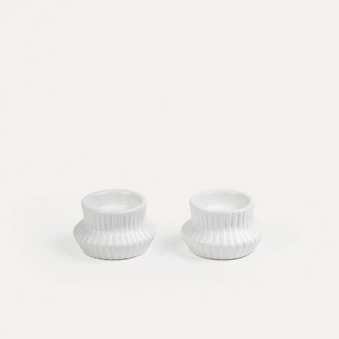 OUTLET - Kinsley 9cm Ceramic Tea Light Holder - Set of 2 - White