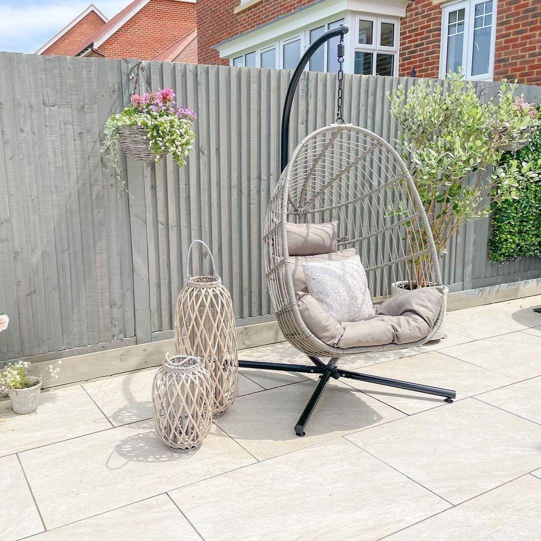 OUTLET - Wick Rattan Garden Hanging Egg Chair - Light Grey