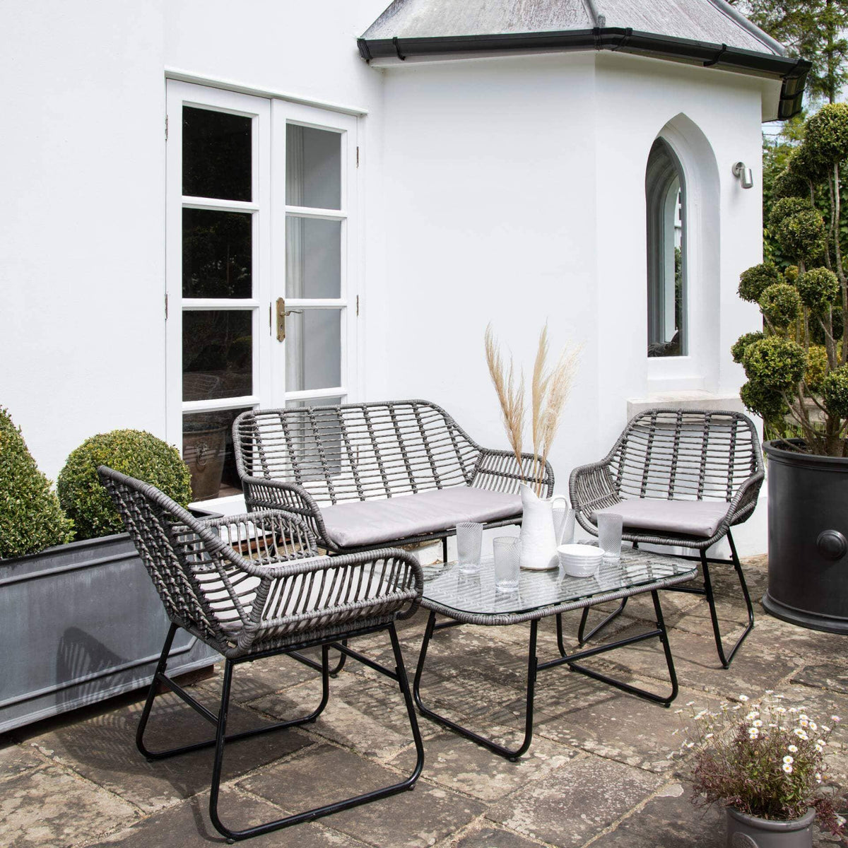 OUTLET - Wick Rattan Garden Sofa Set - Dark Grey