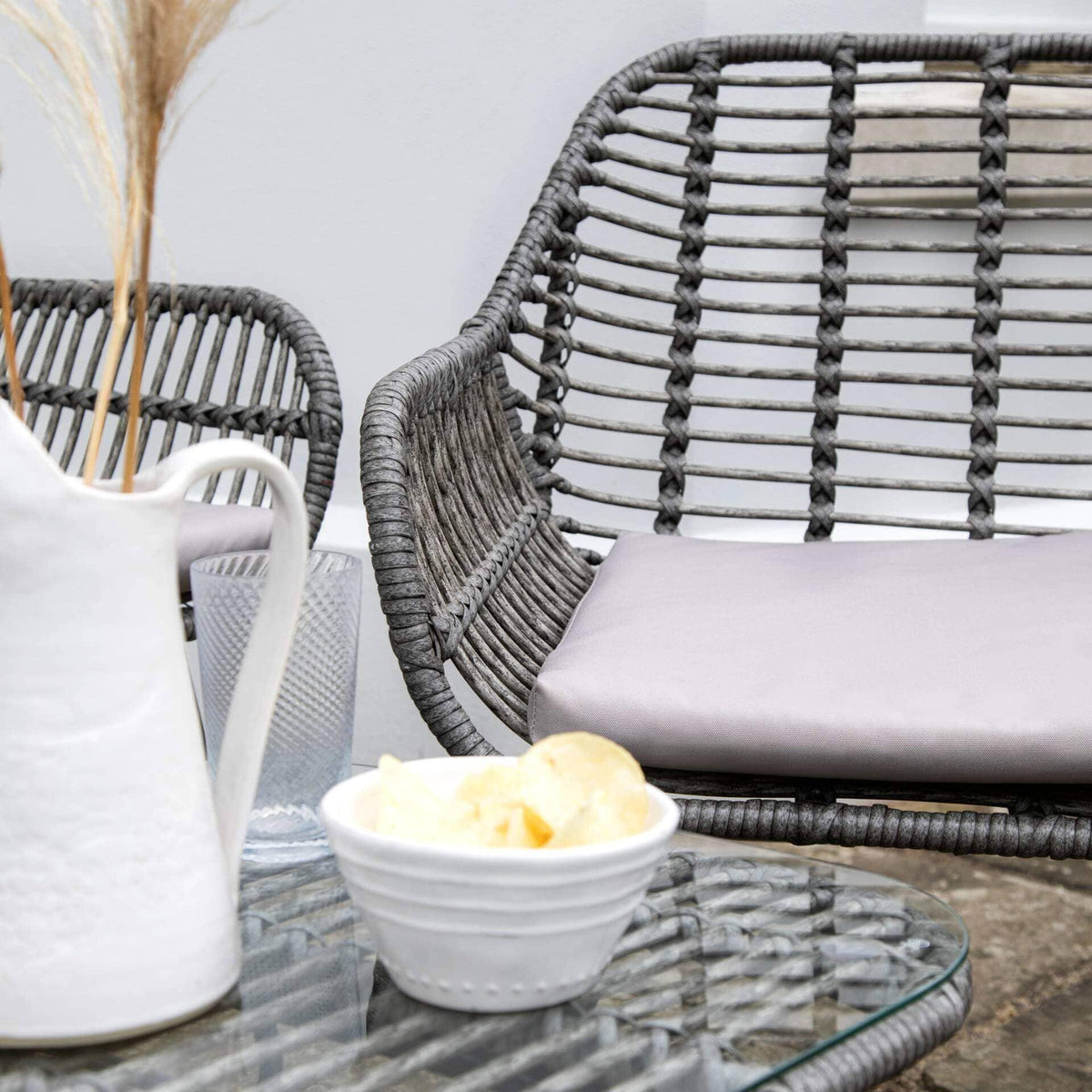 OUTLET - Wick Rattan Garden Sofa Set - Dark Grey