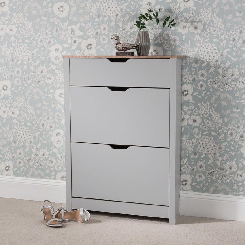 OUTLET - Windsor Shoe Cabinet - 3 Door - Grey