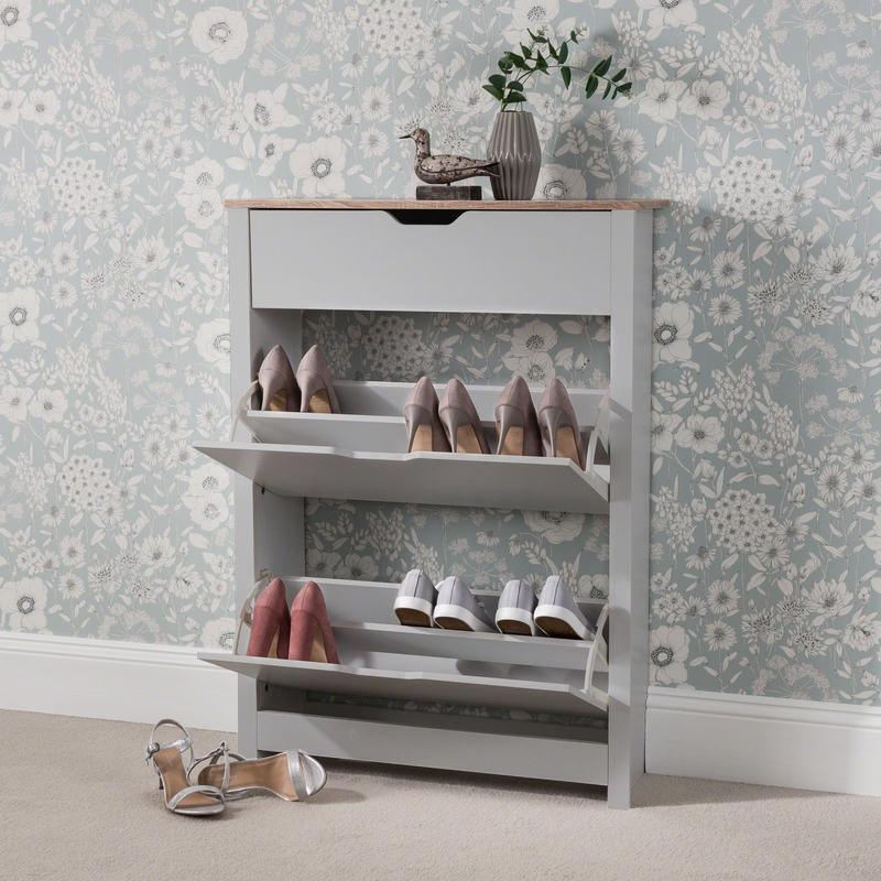 OUTLET - Windsor Shoe Cabinet - 3 Door - Grey
