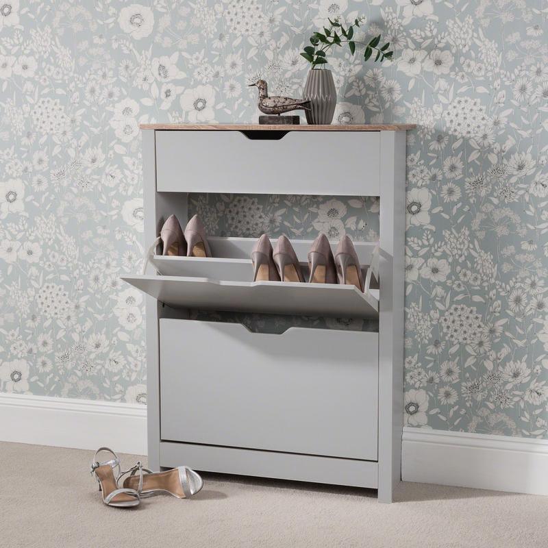 OUTLET - Windsor Shoe Cabinet - 3 Door - Grey
