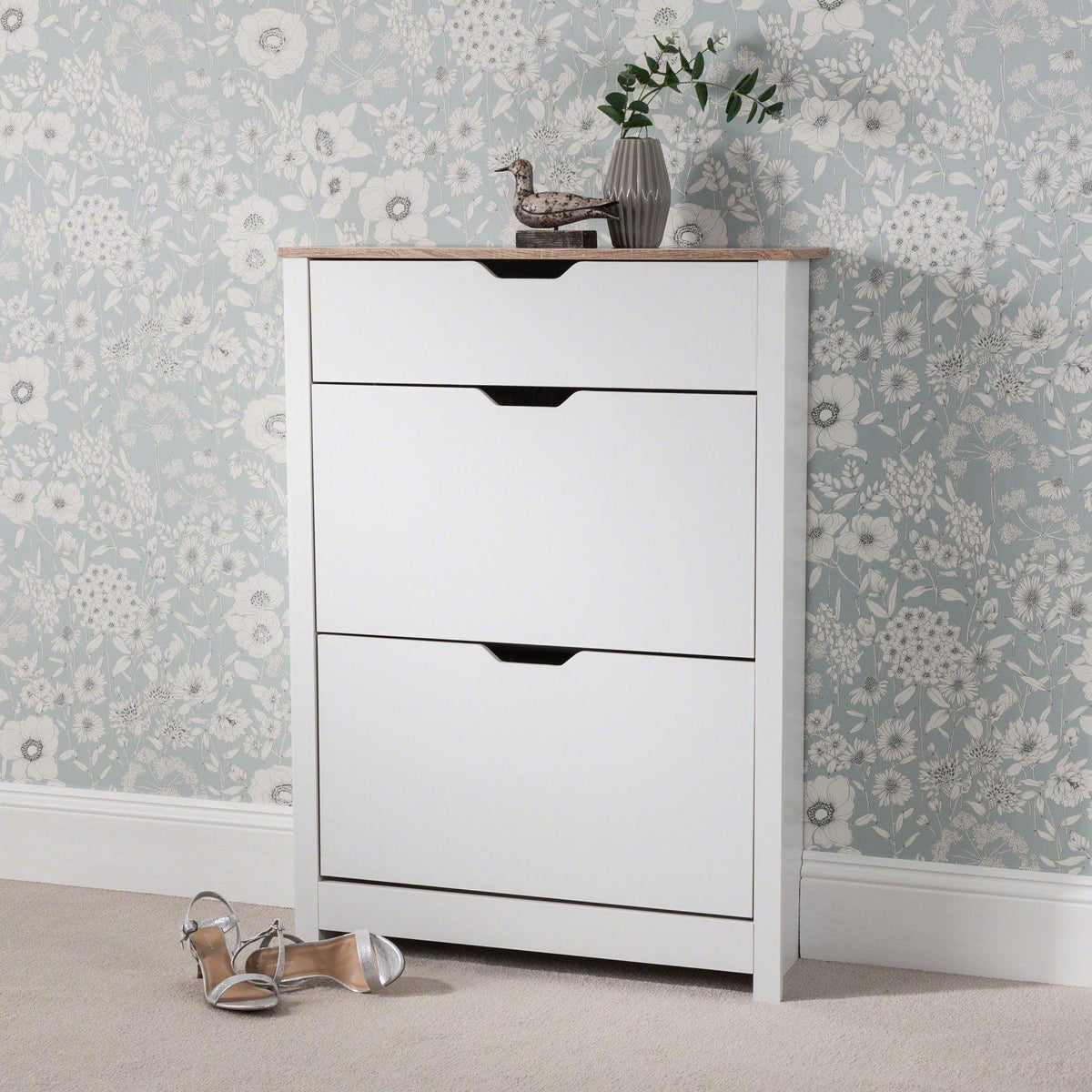 OUTLET - Windsor Shoe Cabinet - 3 Door - White