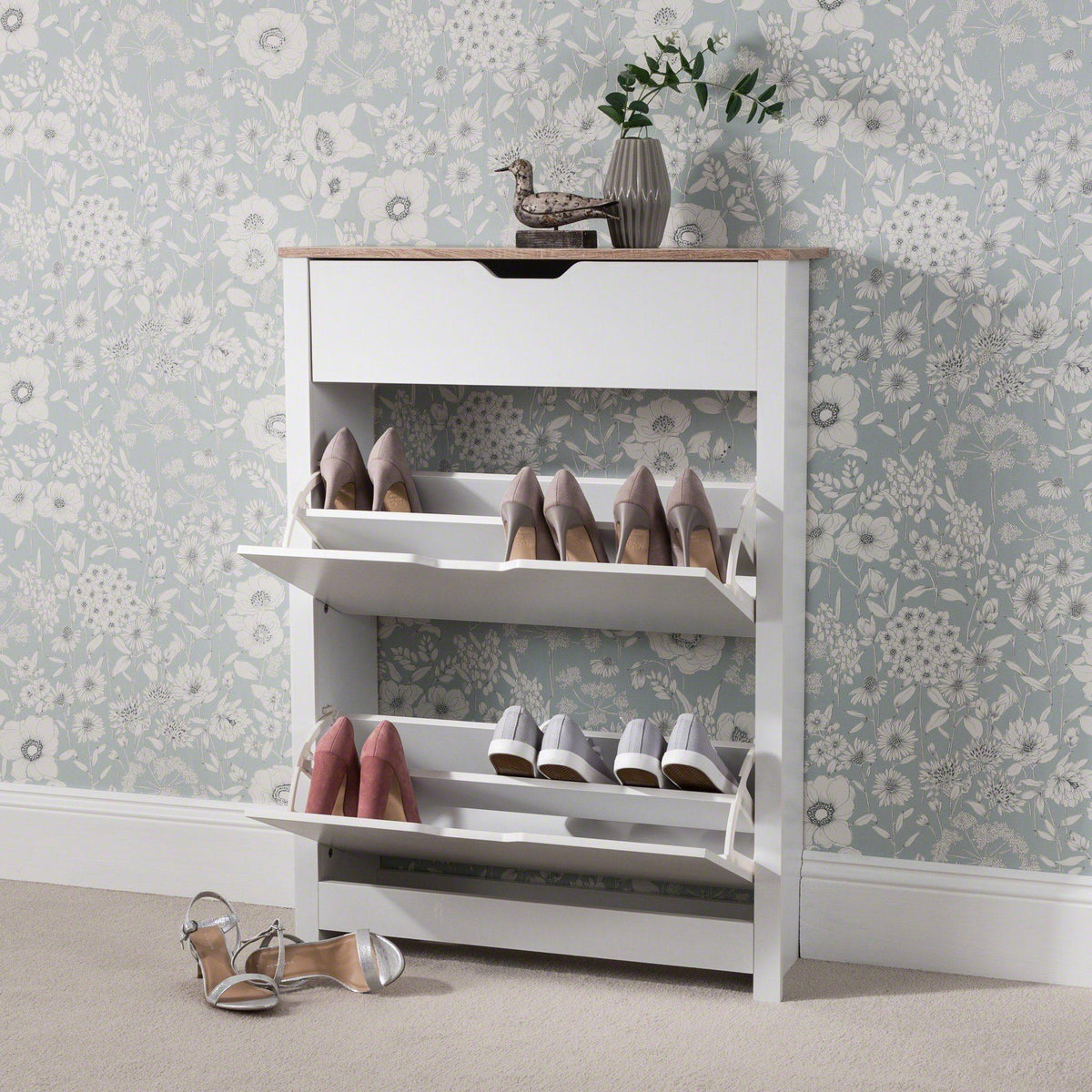 OUTLET - Windsor Shoe Cabinet - 3 Door - White