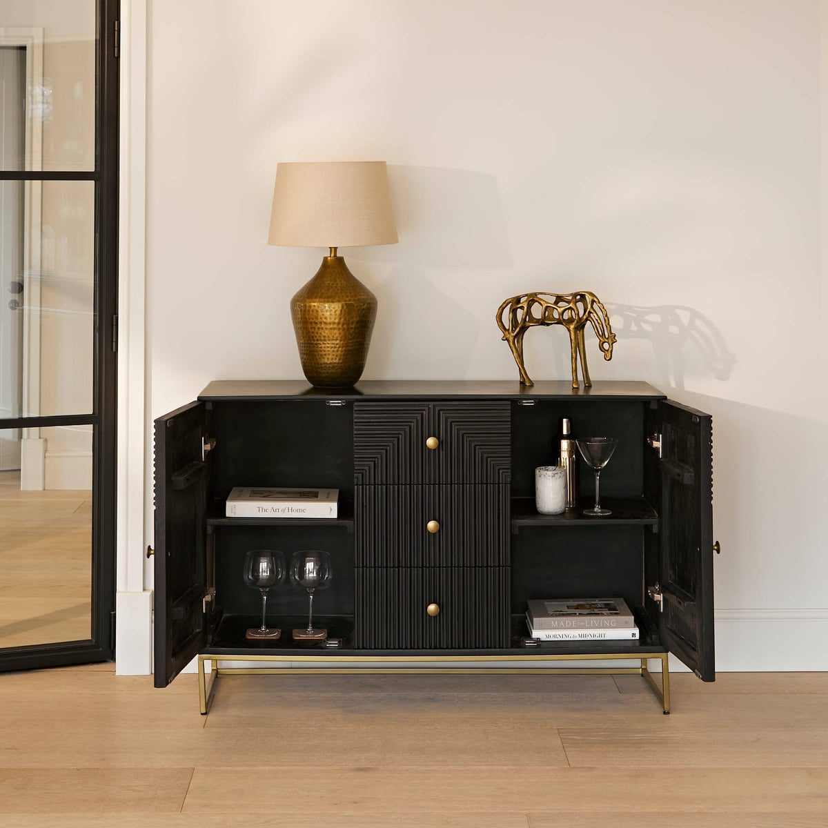 Rayna 2 Door 3 Drawer Large Sideboard - Jet Black