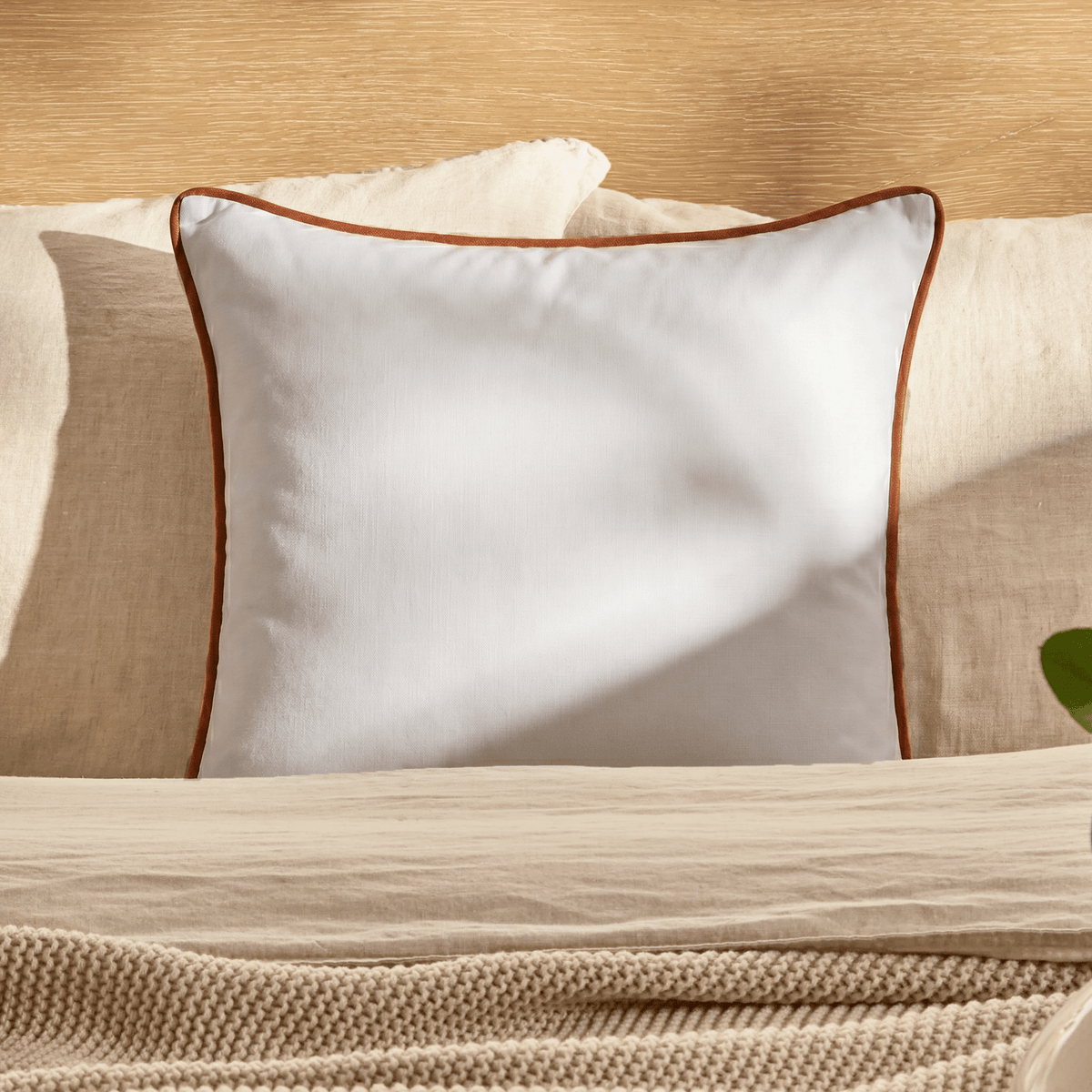 Elsham 45x45cm Velvet Trim Cushion Cover - Burnt Orange