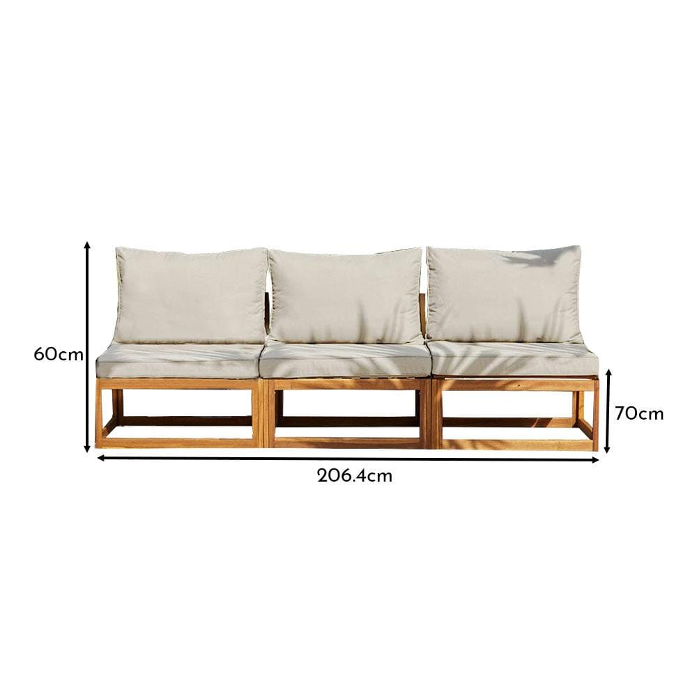 Rowan 3 Seater Wooden Garden Armless Sofa - Sand