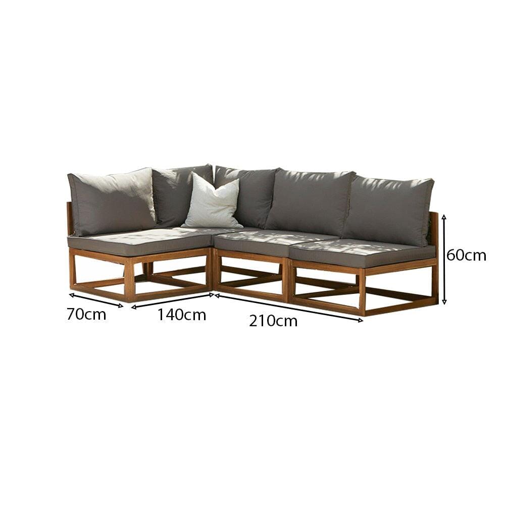 Rowan 4 Seater Wooden Garden Corner Sofa - Grey