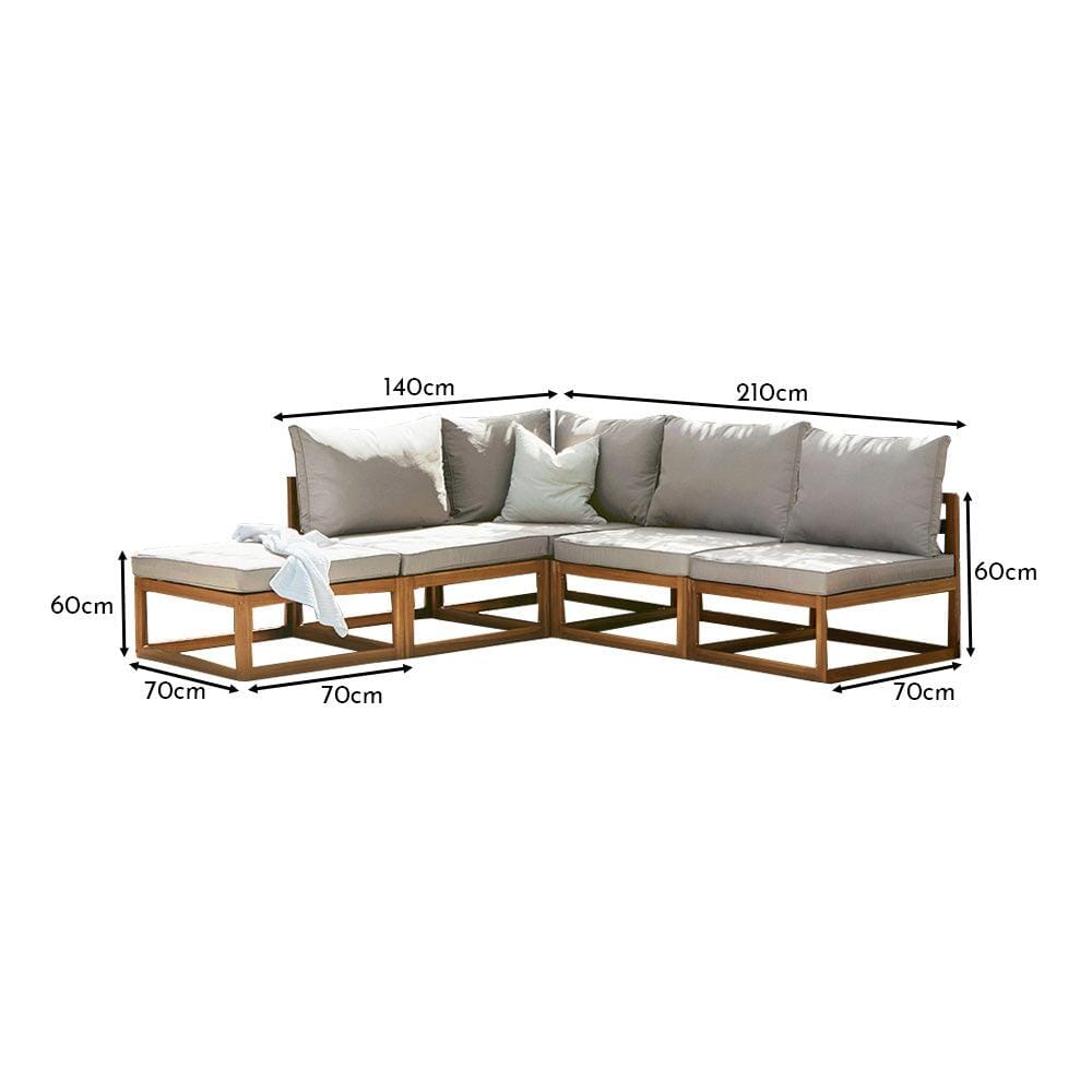 Rowan 5 Seater Wooden Garden Chaise Corner Sofa Set - Sand