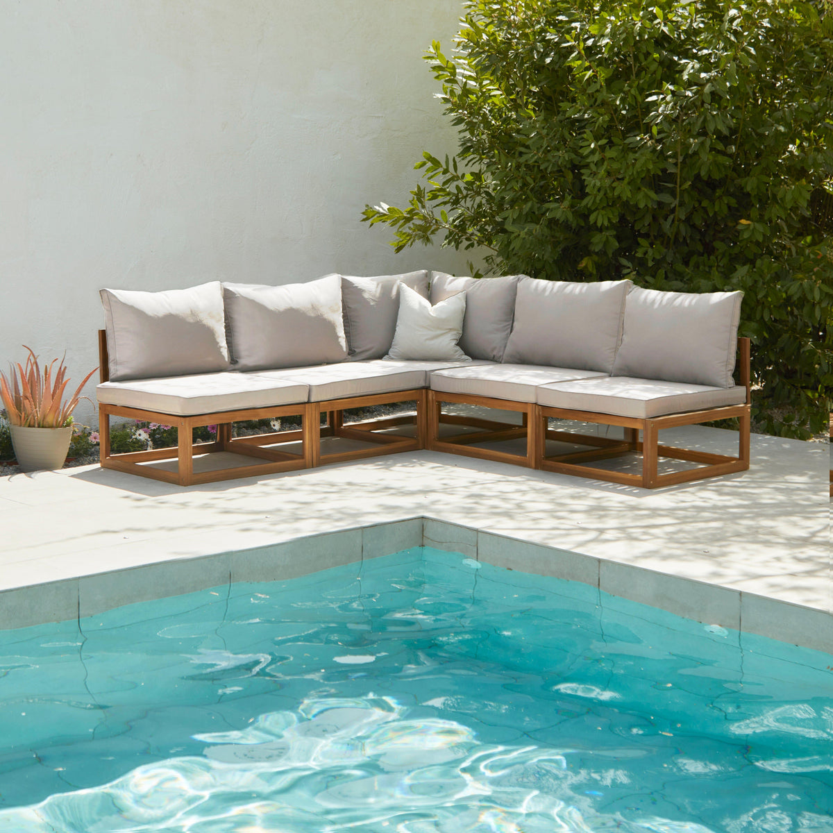 Rowan 5 Seater Wooden Garden Corner Sofa - Sand