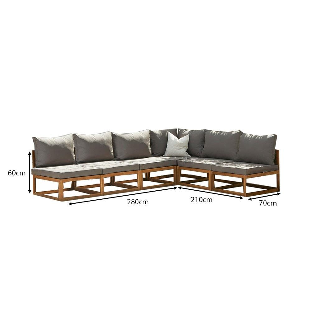 Rowan 6 Seater Wooden Garden Corner Sofa - Sand