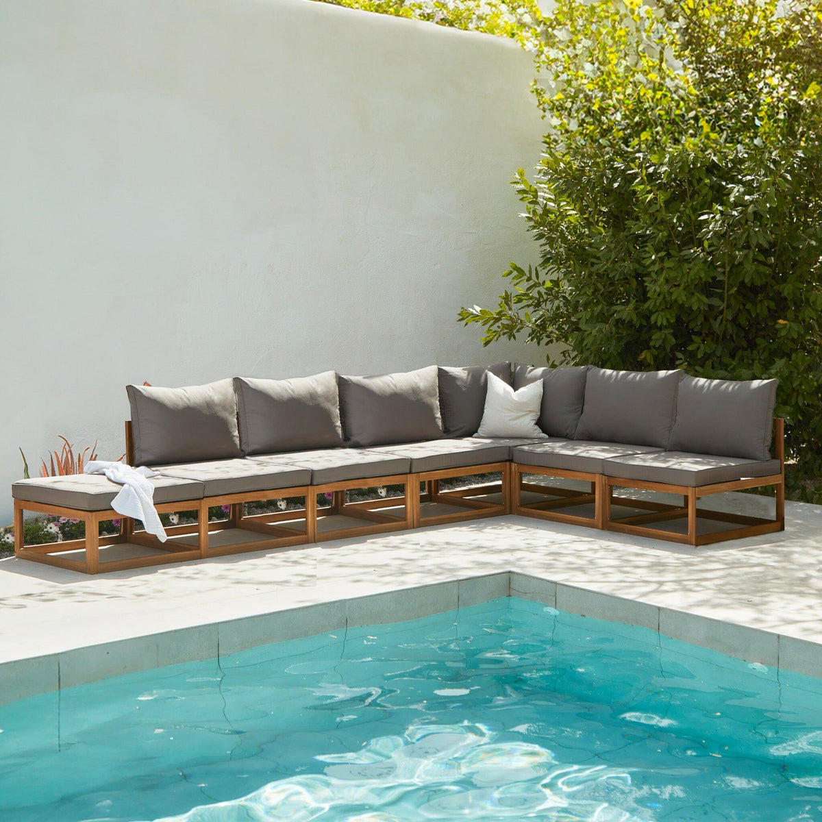 Rowan 7 Seater Wooden Garden Chaise Corner Sofa Set - Grey