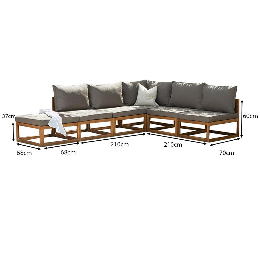 Rowan Sand 6 Seater Garden Wooden Chaise Corner Sofa Set
