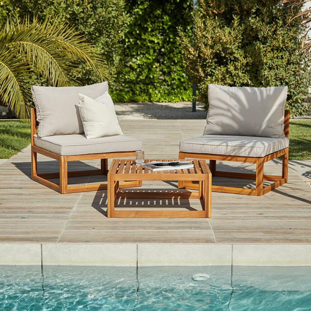 Rowan Wooden Garden 2 chairs with 2 Seater Sofa & Coffee Table - Sand
