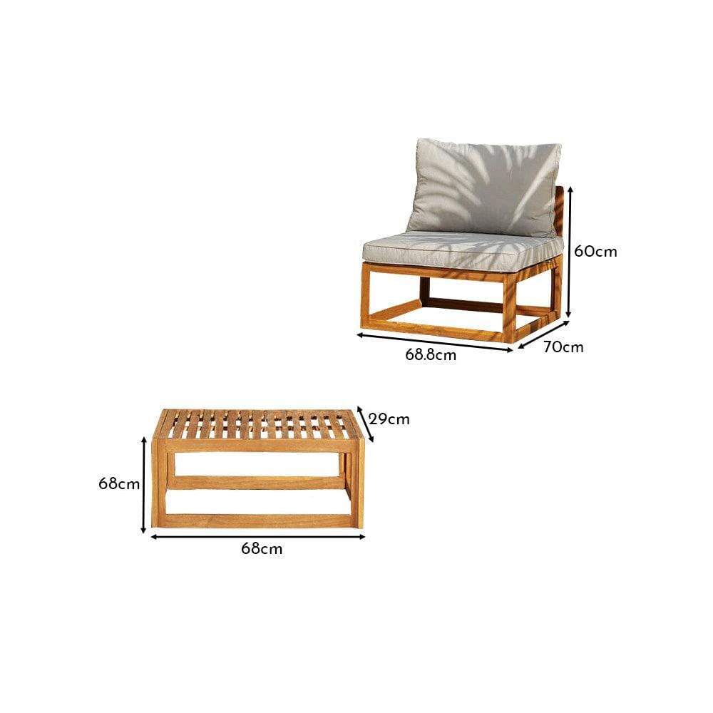 Rowan Wooden Garden 2 Chairs & Coffee Table Set - Sand