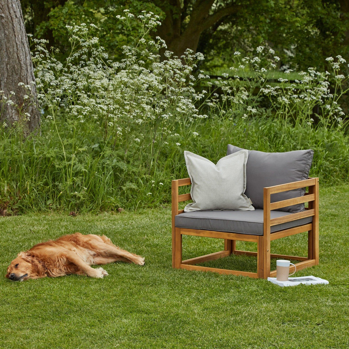 Rowan Wooden Garden Set with 2 Seater Sofa - 2 Armchairs with Coffee Table - Grey
