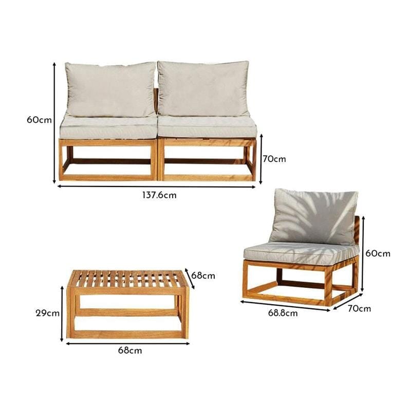 Rowan Wooden Garden Set with 2 Seater Sofa - 2 Chairs with Coffee Table - Grey