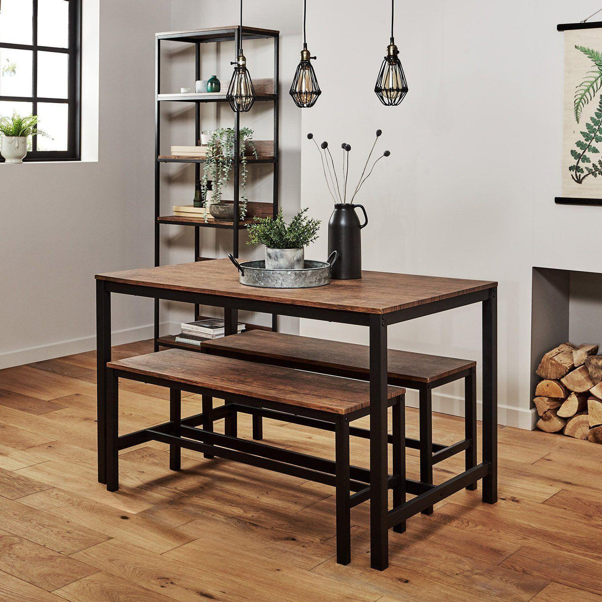 Sheffield Industrial Wood Dining Table - Black Metal Legs