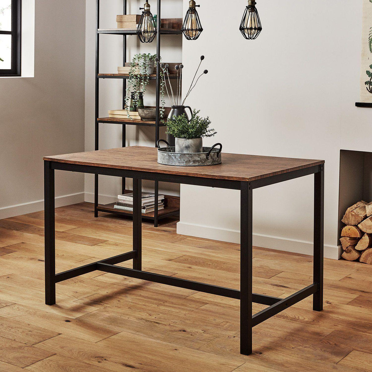 Sheffield Rich Oak Dining Table Set - 4 Seater - 2 Sheffield Benches - Matte Black Legs