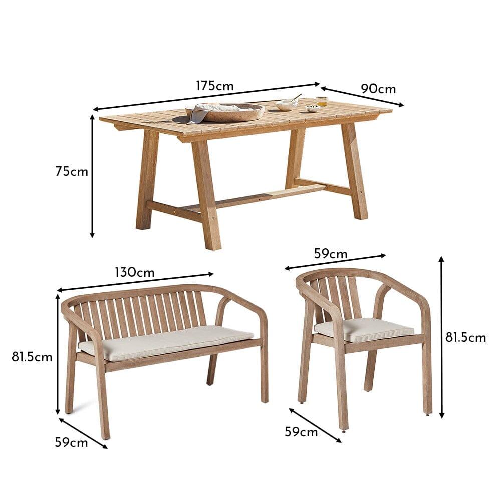 Shiro 6 Seater Wooden Rectangular Garden Dining Table Set with 4 Shiro Chairs & 1 Bench