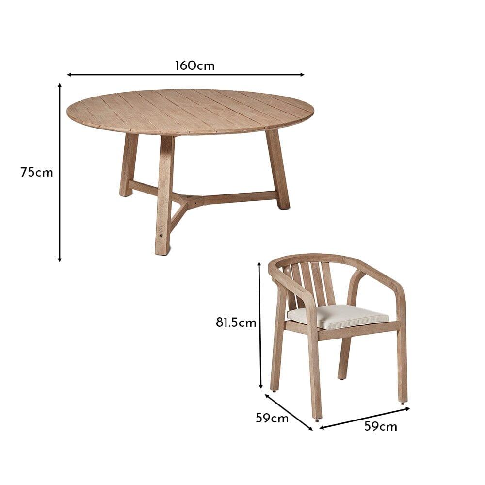 Shiro 6 Seater Wooden Round Garden Dining Table with 6 Shiro Chairs - 160cm
