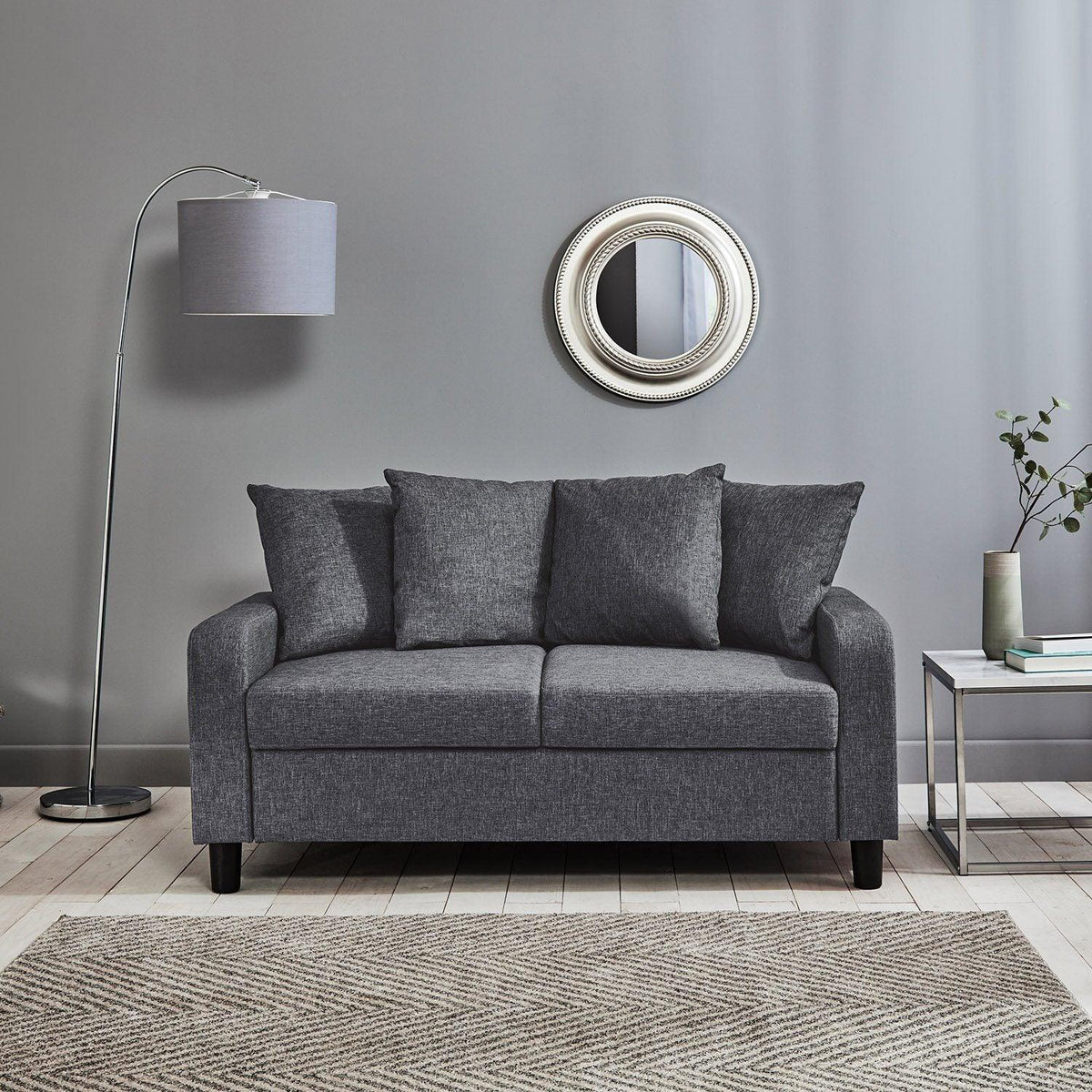 Tracy 2 Seater Sofa - Grey Linen with Black Legs