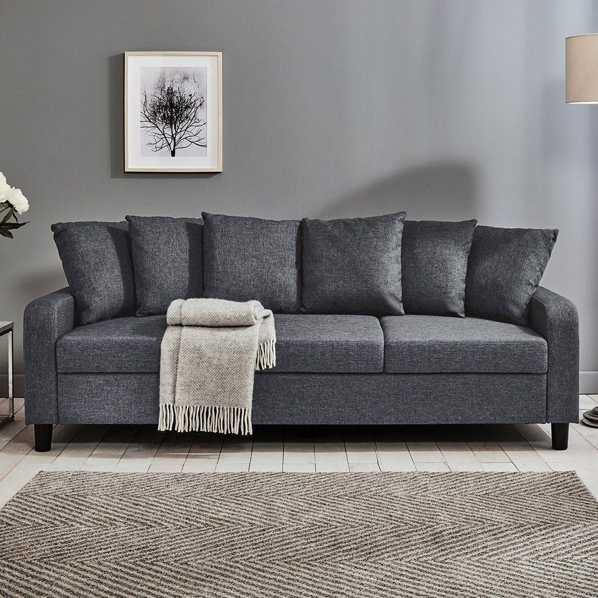 Tracy 3 Seater Sofa - Grey Linen with Black Legs