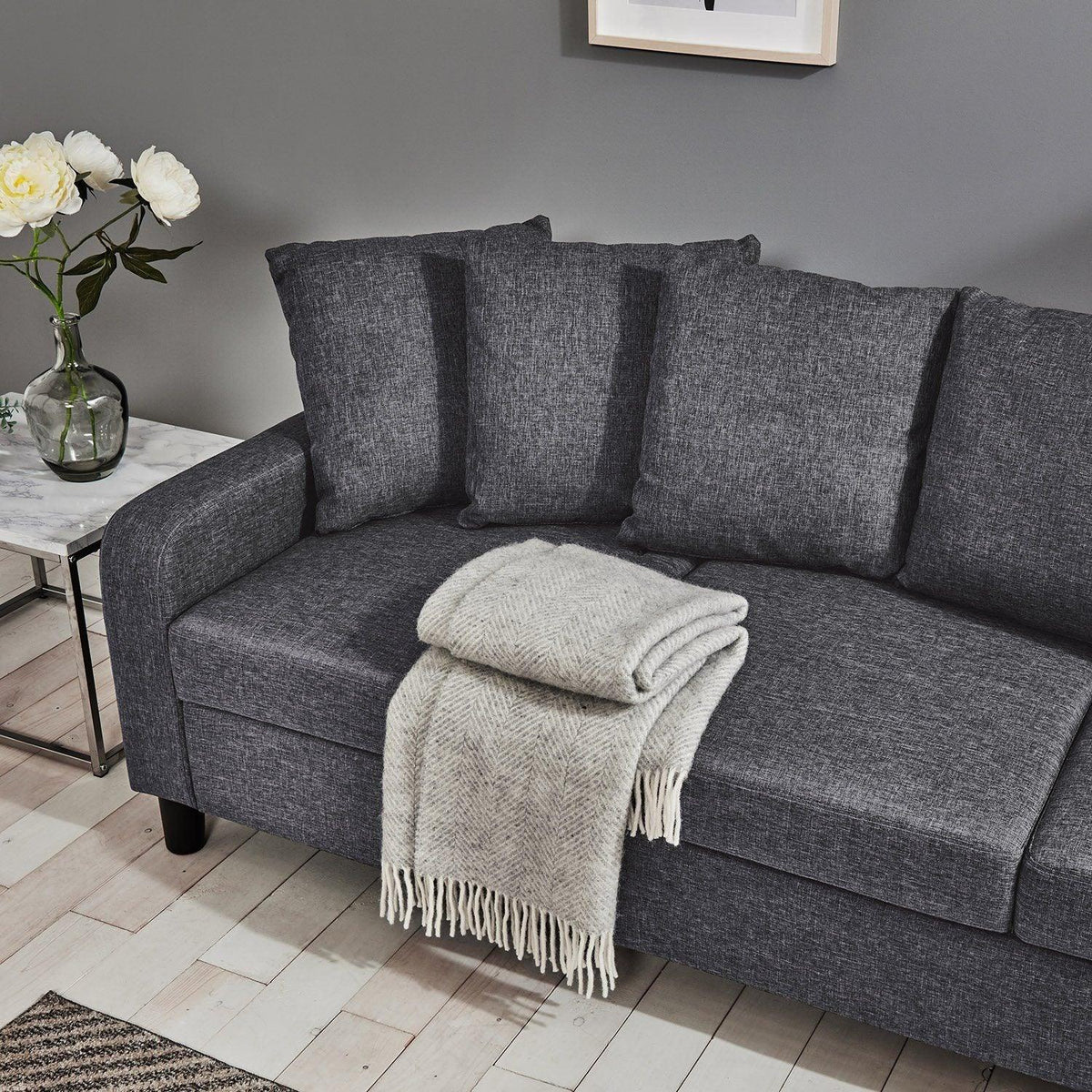 Tracy 3 Seater Sofa - Grey Linen with Black Legs