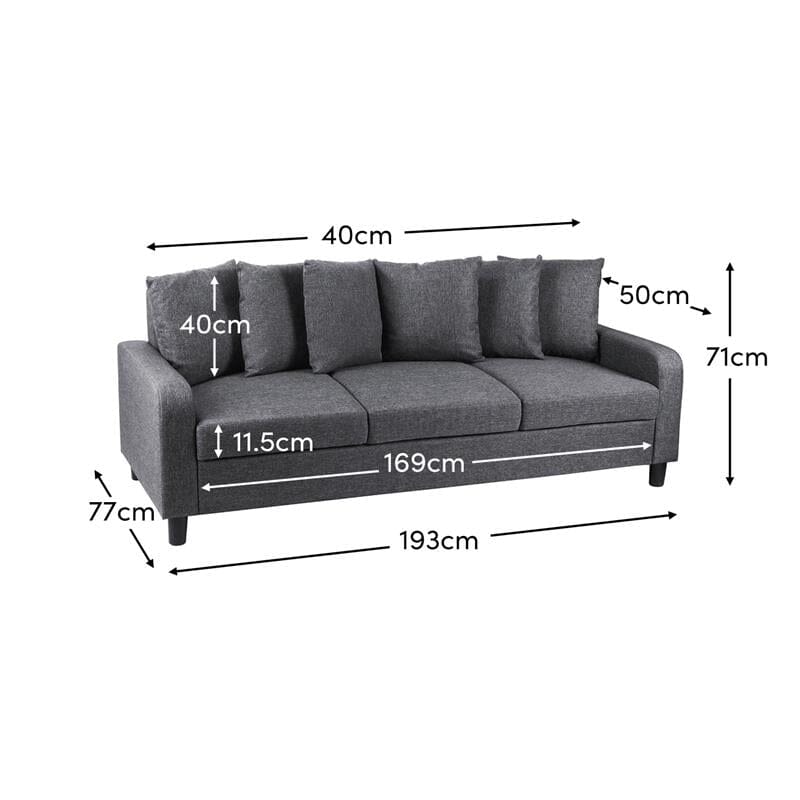Tracy 3 Seater Sofa - Grey Linen with Black Legs