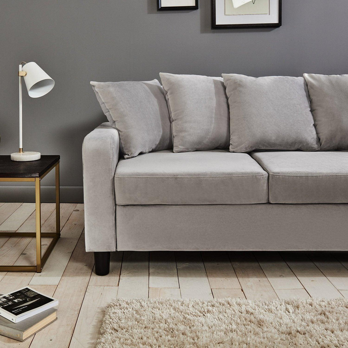 Tracy 3 Seater Sofa - Grey Velvet with Black Legs