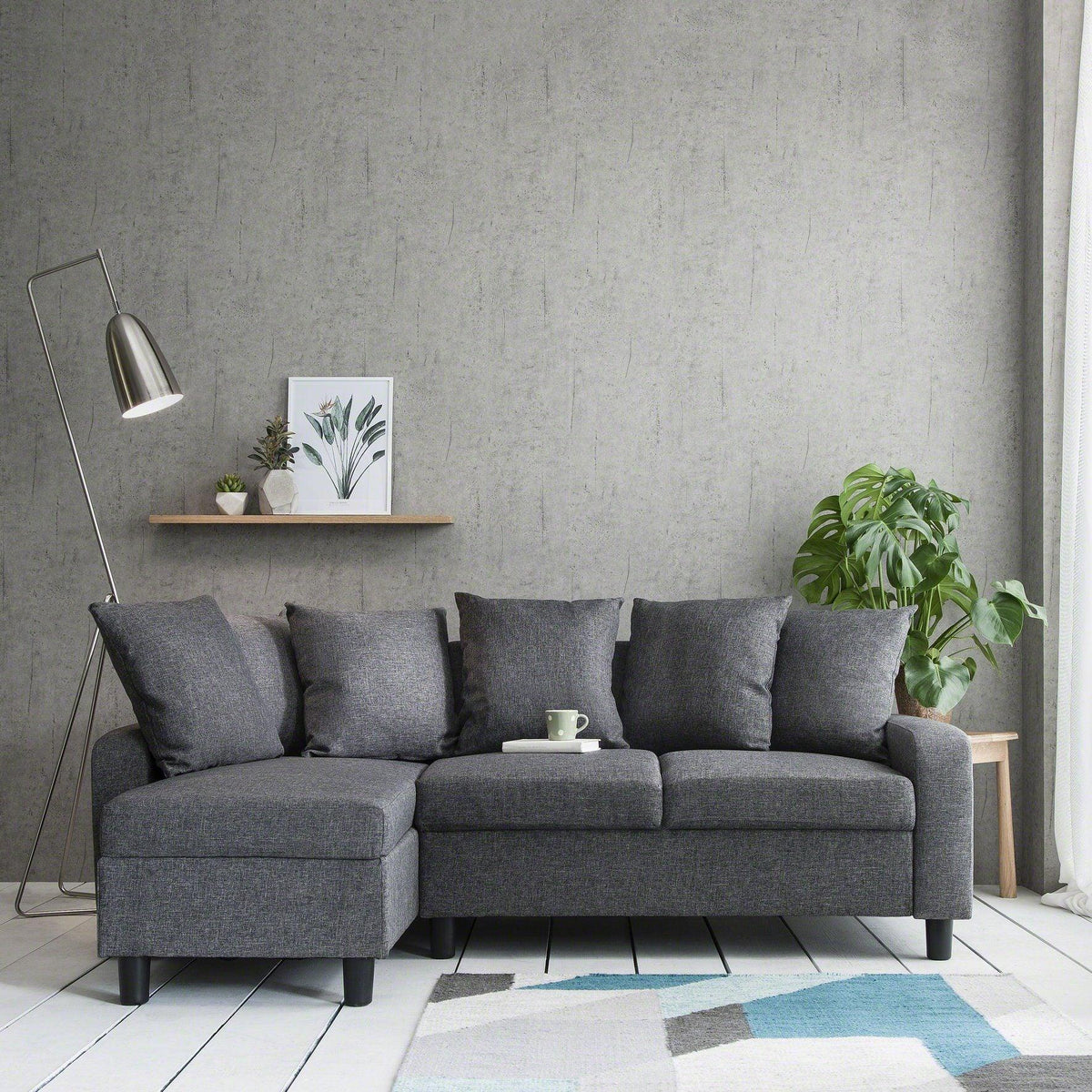 Tracy Corner Sofa - Grey Linen with Black Legs