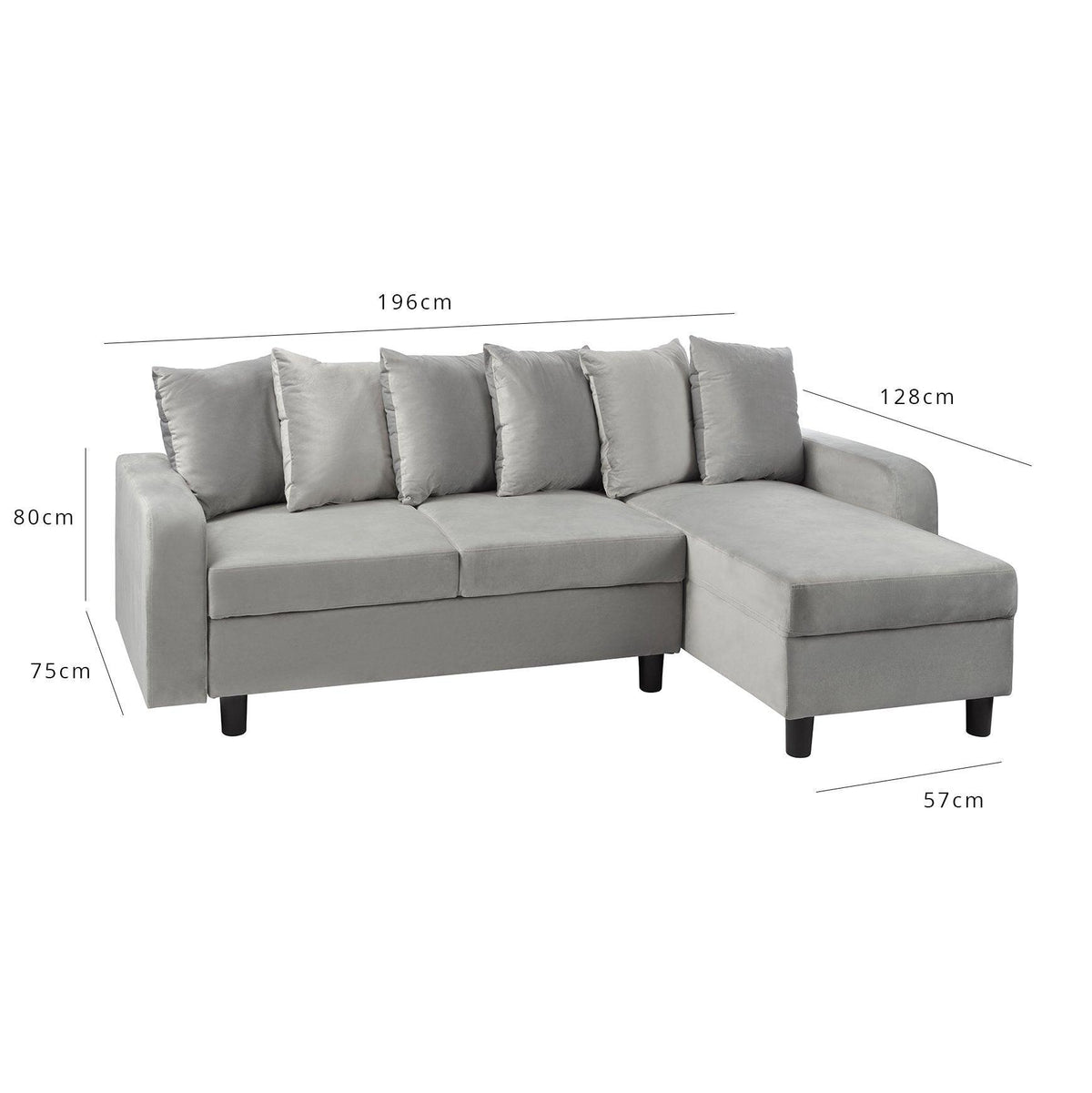 Tracy Corner Sofa - Grey Velvet with Black Legs