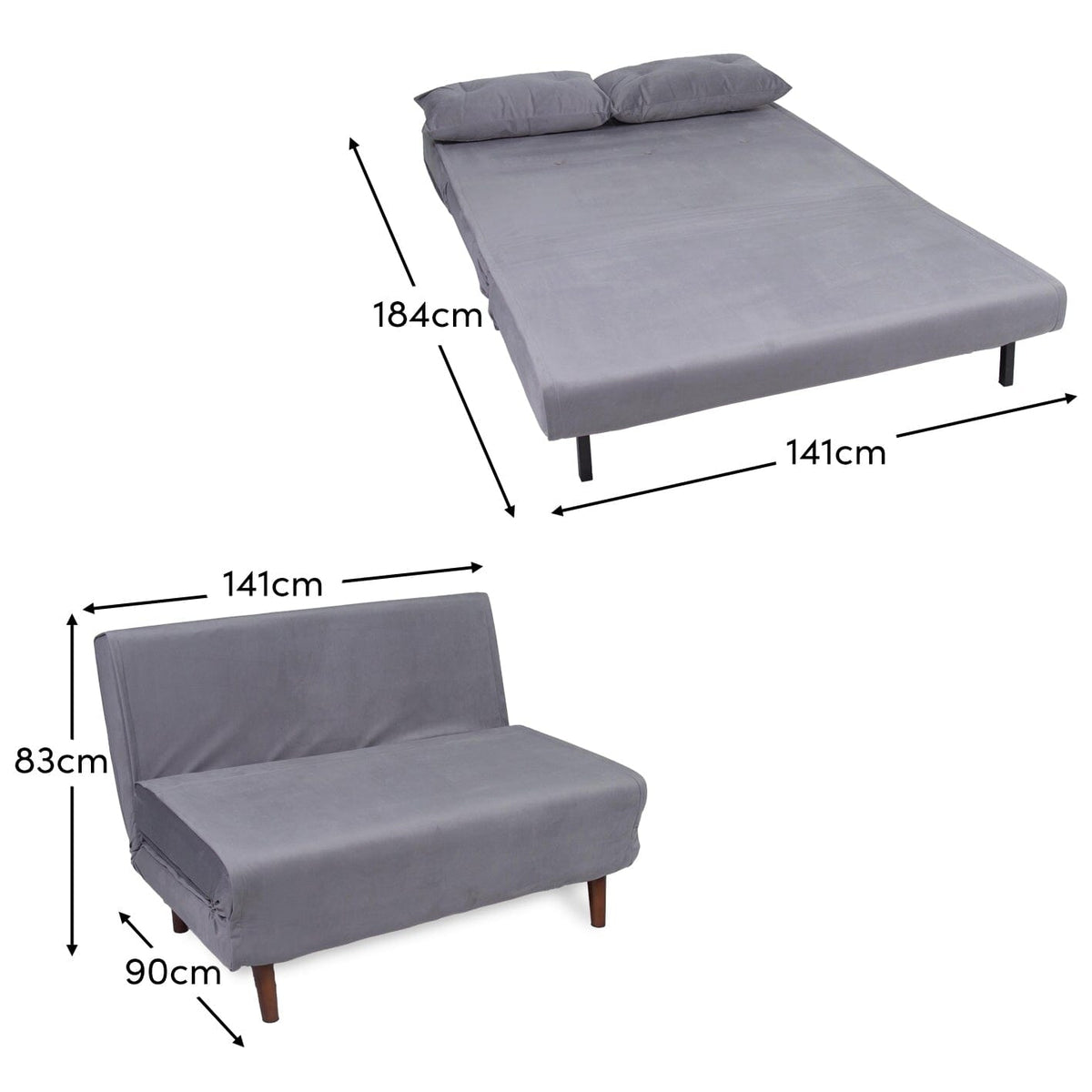 Una 2 Seater Double Sofa Bed - Grey Velvet
